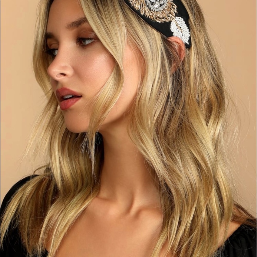 Looking Lovely Black Beaded Embroidered Headband